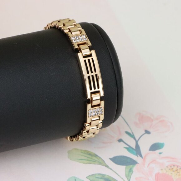 "Elegant Rose Gold Bracelet with Pave Accents and Geometric Design, XPBL0938 - Picture 8 of 13